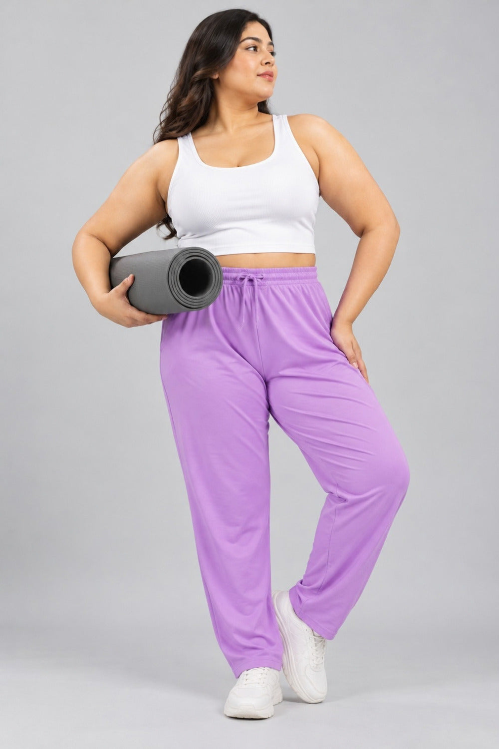 High Rise Cotton Straight Lavender Trackpant