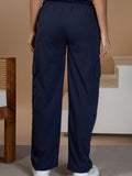 Women Smart Straight  Fit Easy Wash Cargo Pants- Navy