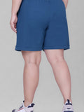 Women's High-Waisted Design Drawstring Waist Blended Regular Fit Shorts- Blue