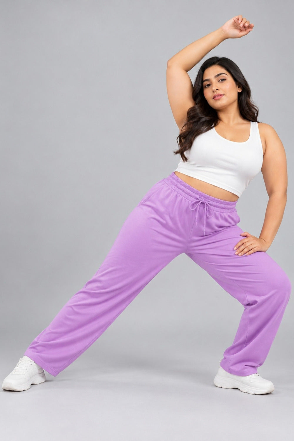 High Rise Cotton Straight Lavender Trackpant