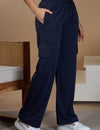 Women Smart Straight  Fit Easy Wash Cargo Pants- Navy