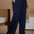 Women Smart Straight  Fit Easy Wash Cargo Pants- Navy