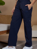Women Smart Straight  Fit Easy Wash Cargo Pants- Navy