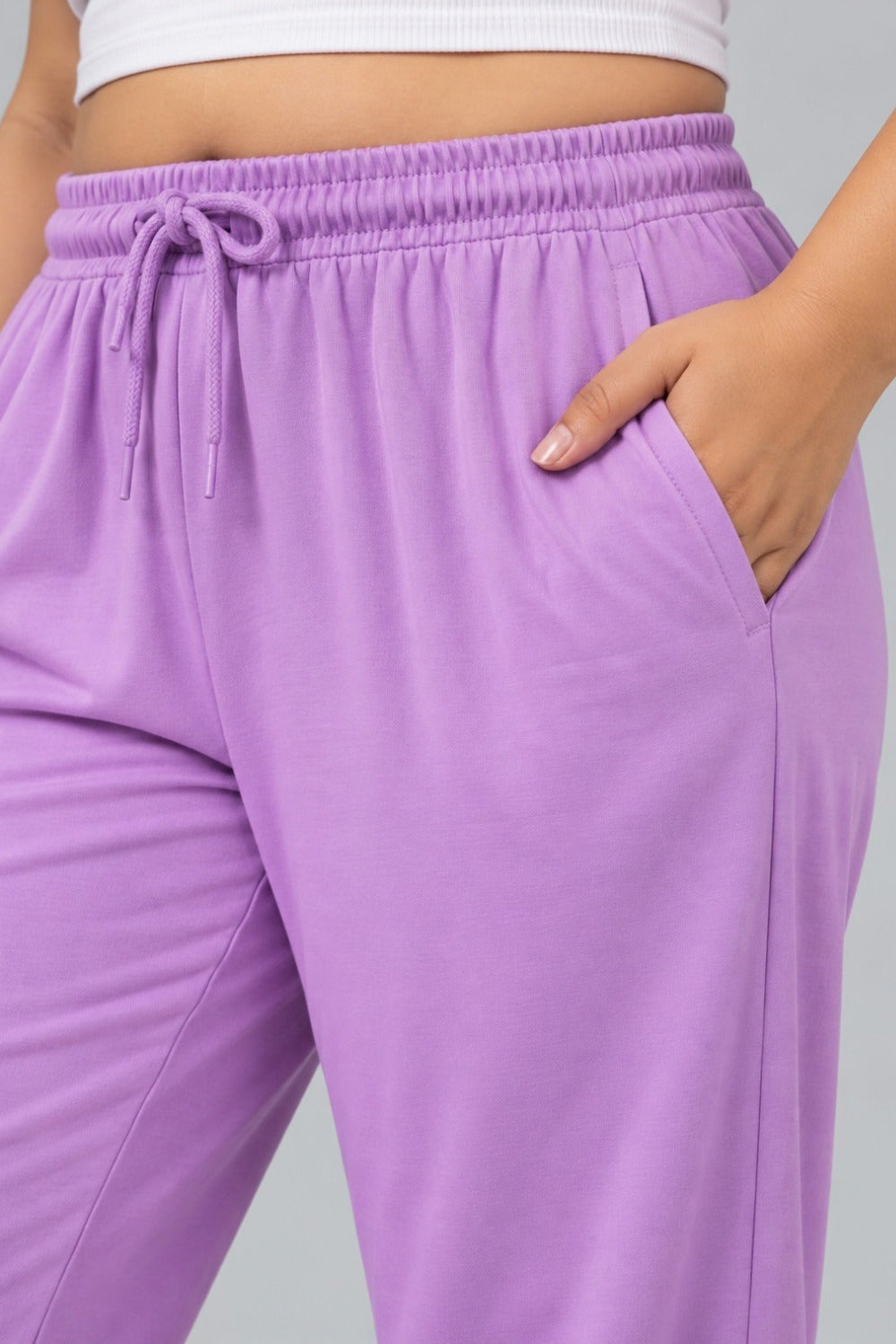 High Rise Cotton Straight Lavender Trackpant