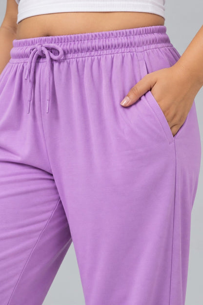 High Rise Cotton Straight Lavender Trackpant