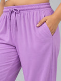 High Rise Cotton Straight Lavender Trackpant
