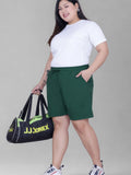 Women's High-Waisted Design Drawstring Waist Blended Regular Fit Shorts- Bottle Green
