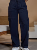 Women Smart Straight  Fit Easy Wash Cargo Pants- Navy