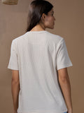 Women Textured Cotton Relaxed  Fit T-Shirt: Beige