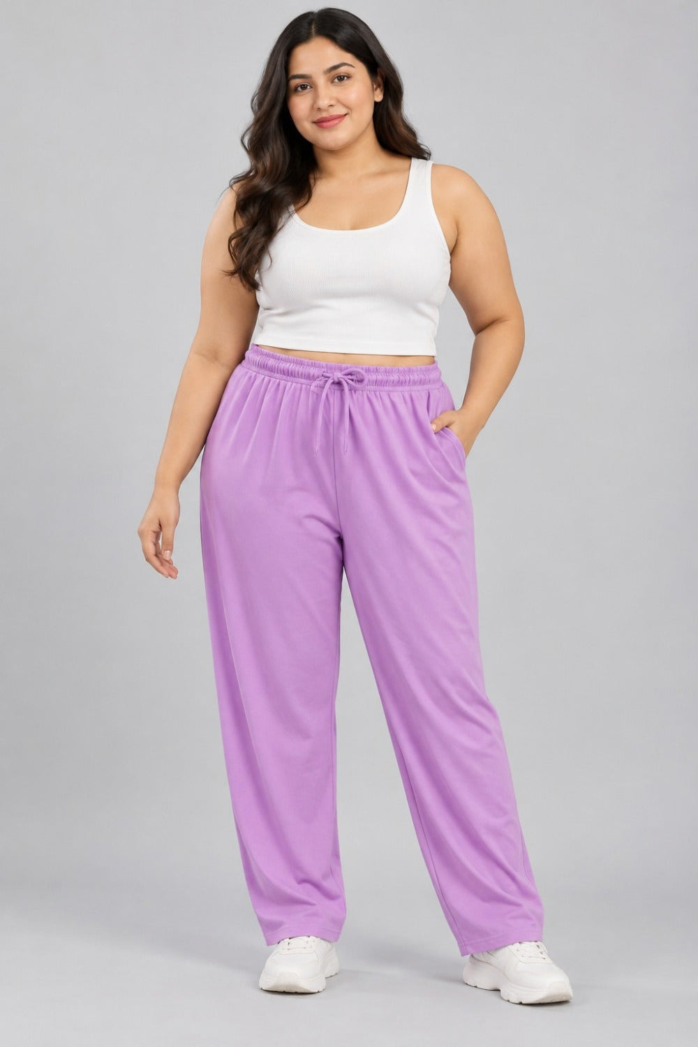 High Rise Cotton Straight Lavender Trackpant