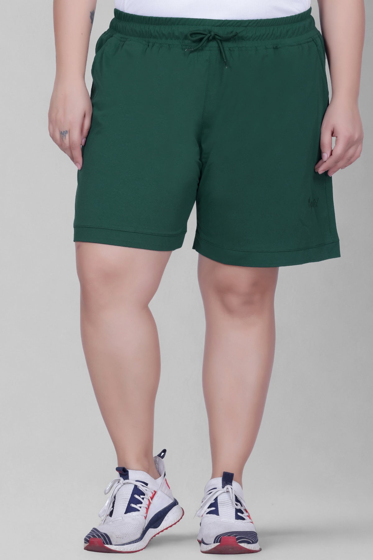 Women's High-Waisted Design Drawstring Waist Blended Regular Fit Shorts- Bottle Green
