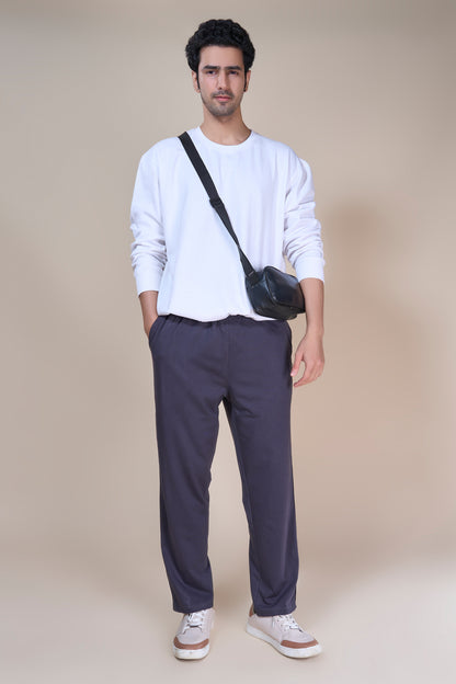 Jinxer Men Side Striped wide leg Fit Trackpants Dark Grey
