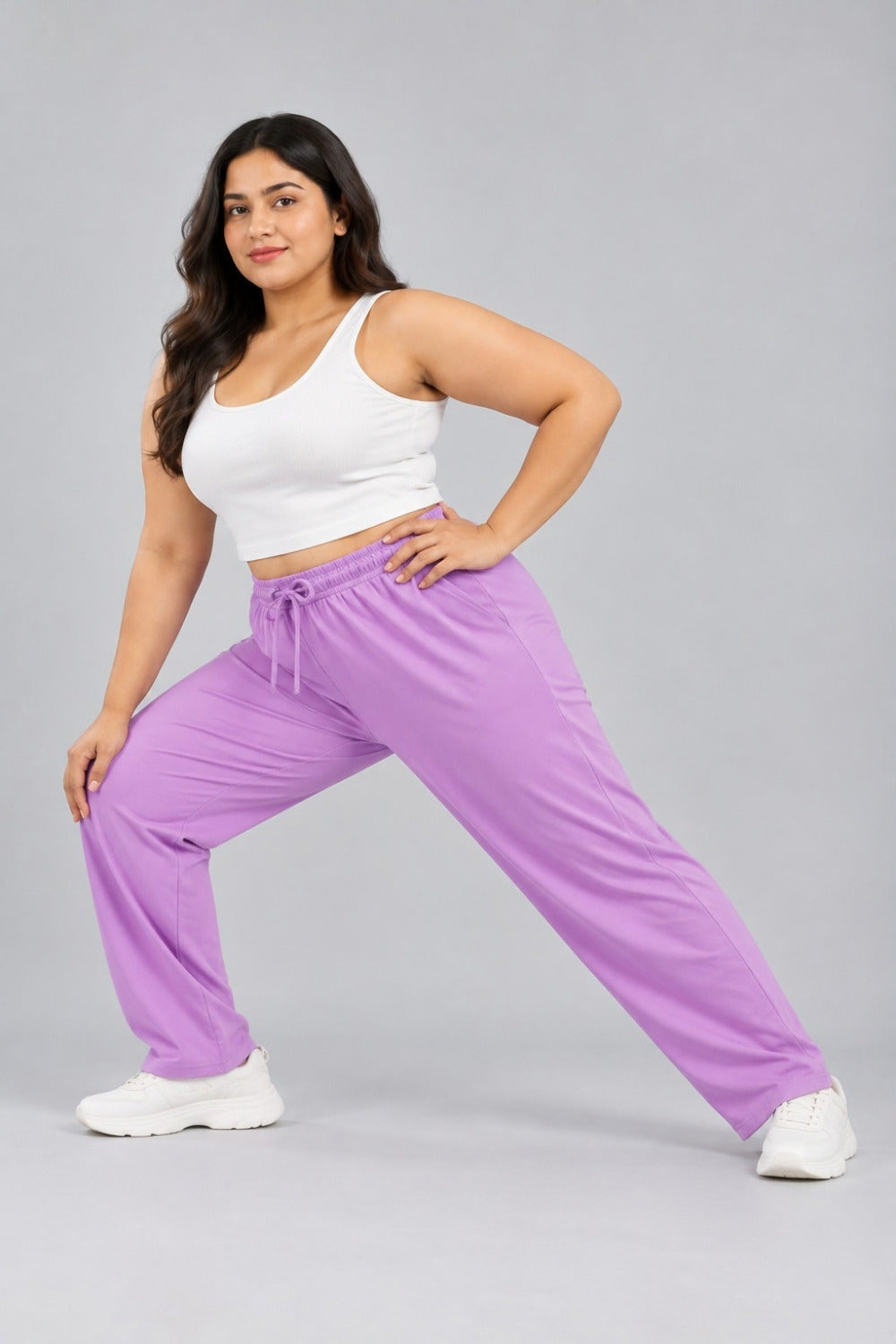 High Rise Cotton Straight Lavender Trackpant