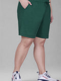 Women's High-Waisted Design Drawstring Waist Blended Regular Fit Shorts- Bottle Green