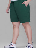 Women's High-Waisted Design Drawstring Waist Blended Regular Fit Shorts- Bottle Green