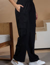 Women Smart Straight Fit Easy Wash Cotton Cargo Pants-Black