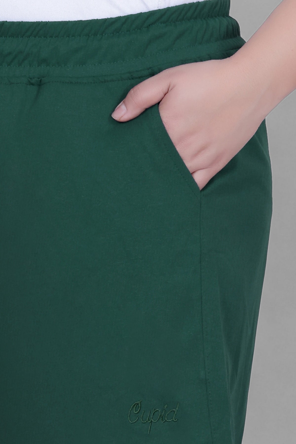 Women's High-Waisted Design Drawstring Waist Blended Regular Fit Shorts- Bottle Green