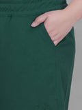 Women's High-Waisted Design Drawstring Waist Blended Regular Fit Shorts- Bottle Green