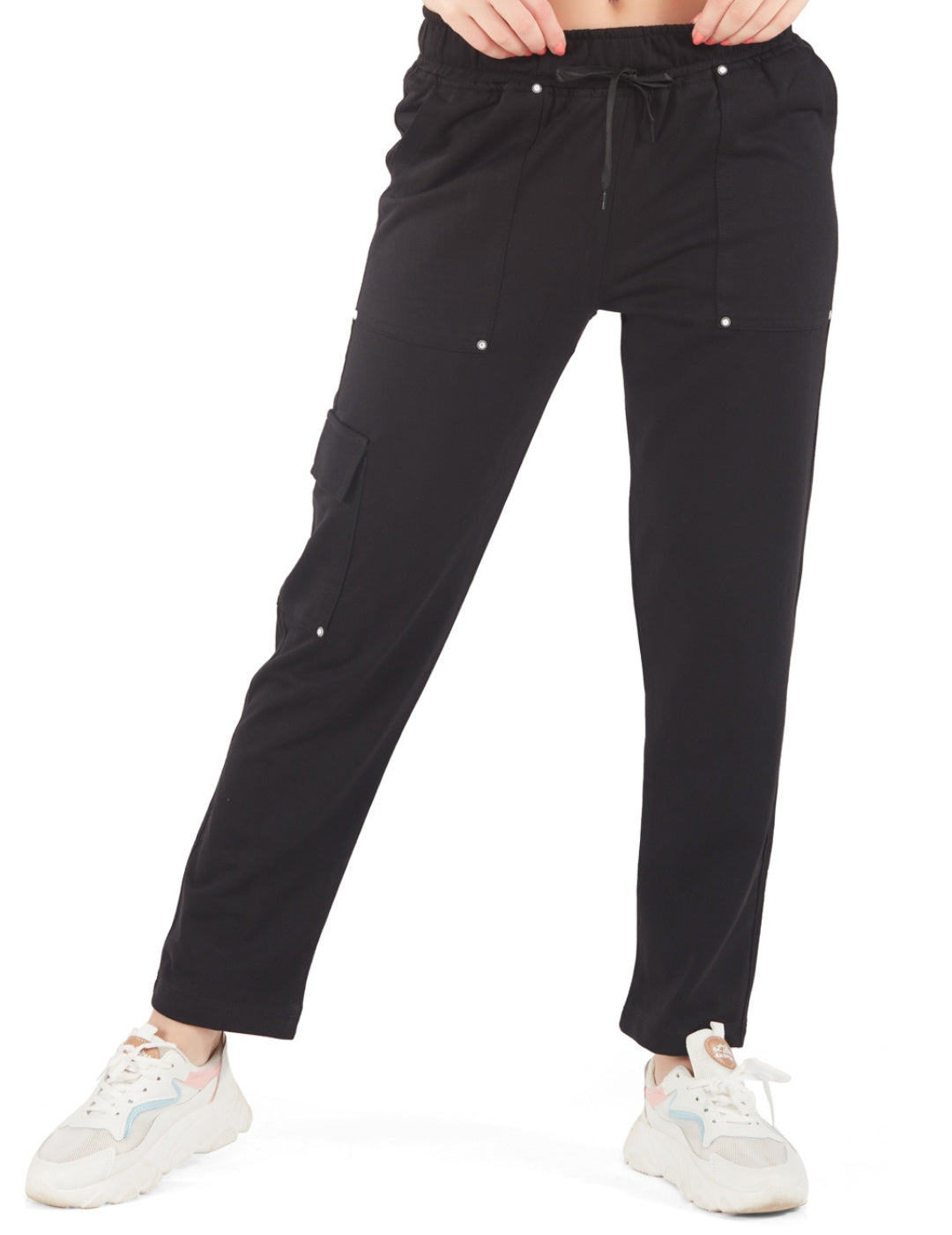 Plus Size Winters Cozy Fleece Cargo Pants For Women - Black