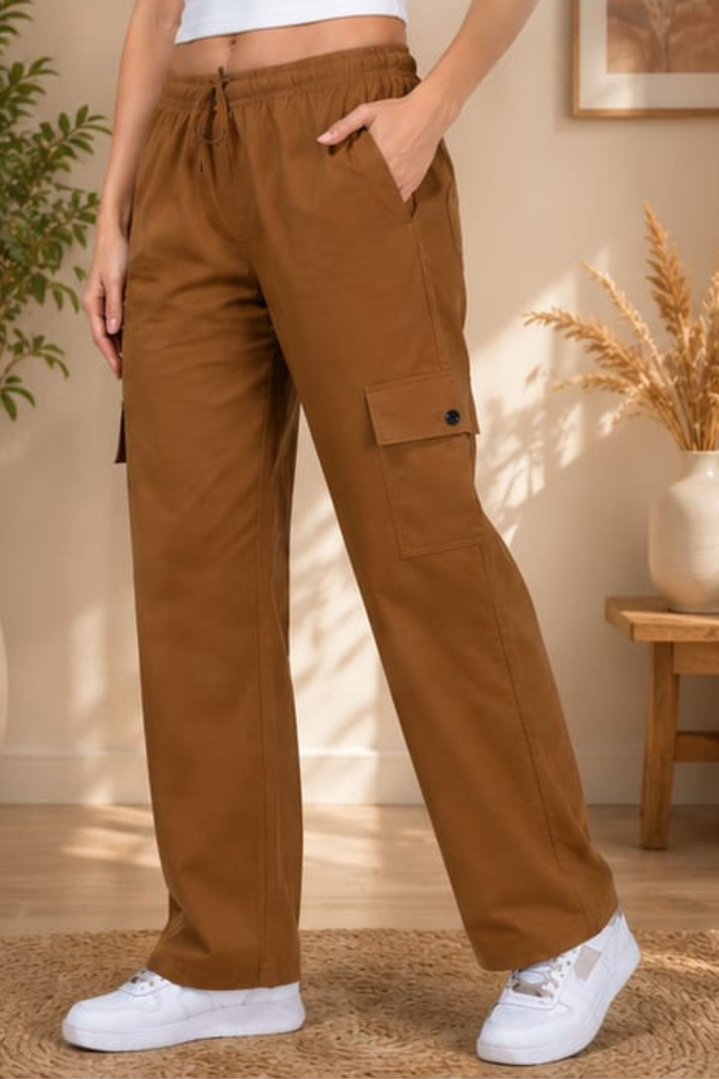 Women Smart Straight Fit Easy Wash Cargo Pants-