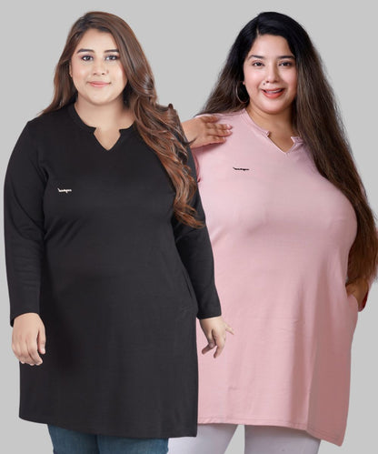 Plus Size Full Sleeves Long Tops For Women - Pack of 2( Black & Blush peach)