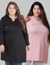 Plus Size Full Sleeves Long Tops For Women - Pack of 2( Black & Blush peach)