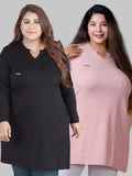 Plus Size Full Sleeves Long Tops For Women - Pack of 2( Black & Blush peach)