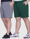 Plus Size Cotton Shorts For Women - Plain Bermuda Combo (Grey/Bottle)