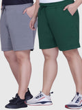 Plus Size Cotton Shorts For Women - Plain Bermuda Combo (Grey/Bottle)