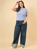 Loose fitted sky blue cotton T-shirt for women
