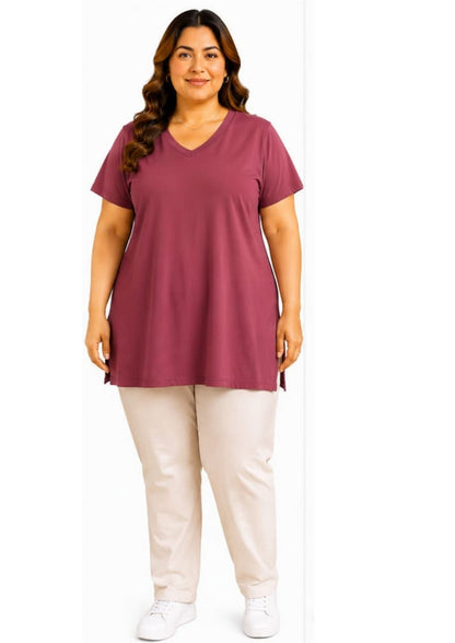 Woman Cotton Lycra V-Neck  Active Tees –Mauve