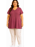 Woman Cotton Lycra V-Neck  Active Tees –Mauve