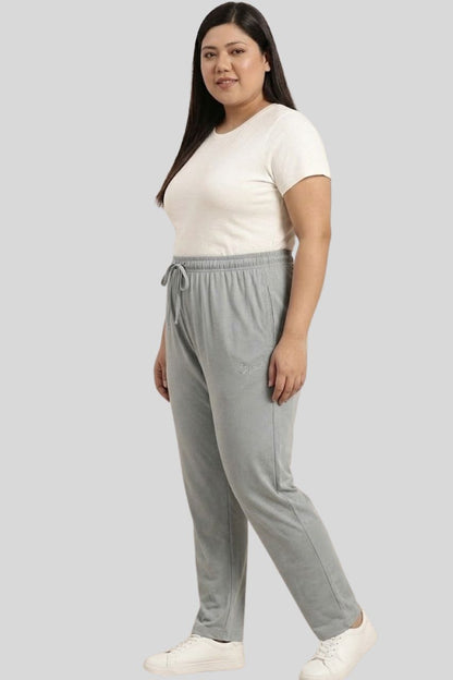 Pearl Grey Cotton Trackpants With One Side Zip Pocket