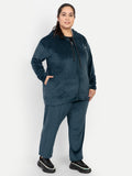Stylish Peacock Blue Cotton Winter Velvet Tracksuit For Women Online In India