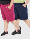 Cotton Shorts For Women - Plain Bermuda Combo (Purple & Navy Blue)