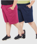 Cotton Shorts For Women - Plain Bermuda Combo (Purple & Navy Blue)