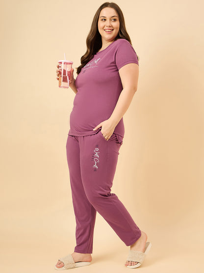 Cotton Nightsuit For Women - Pyjama Set -Mauve