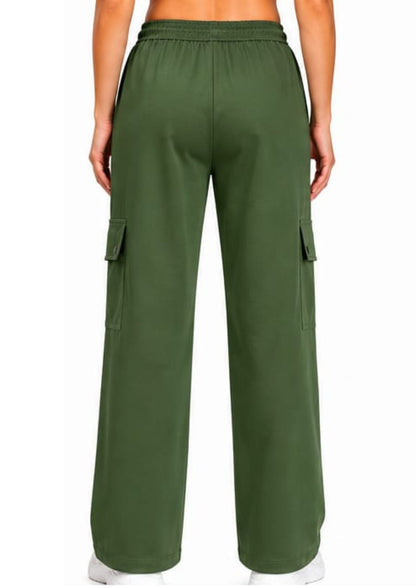 Women Smart Straight Fit Easy Wash Cargo Pants-Green