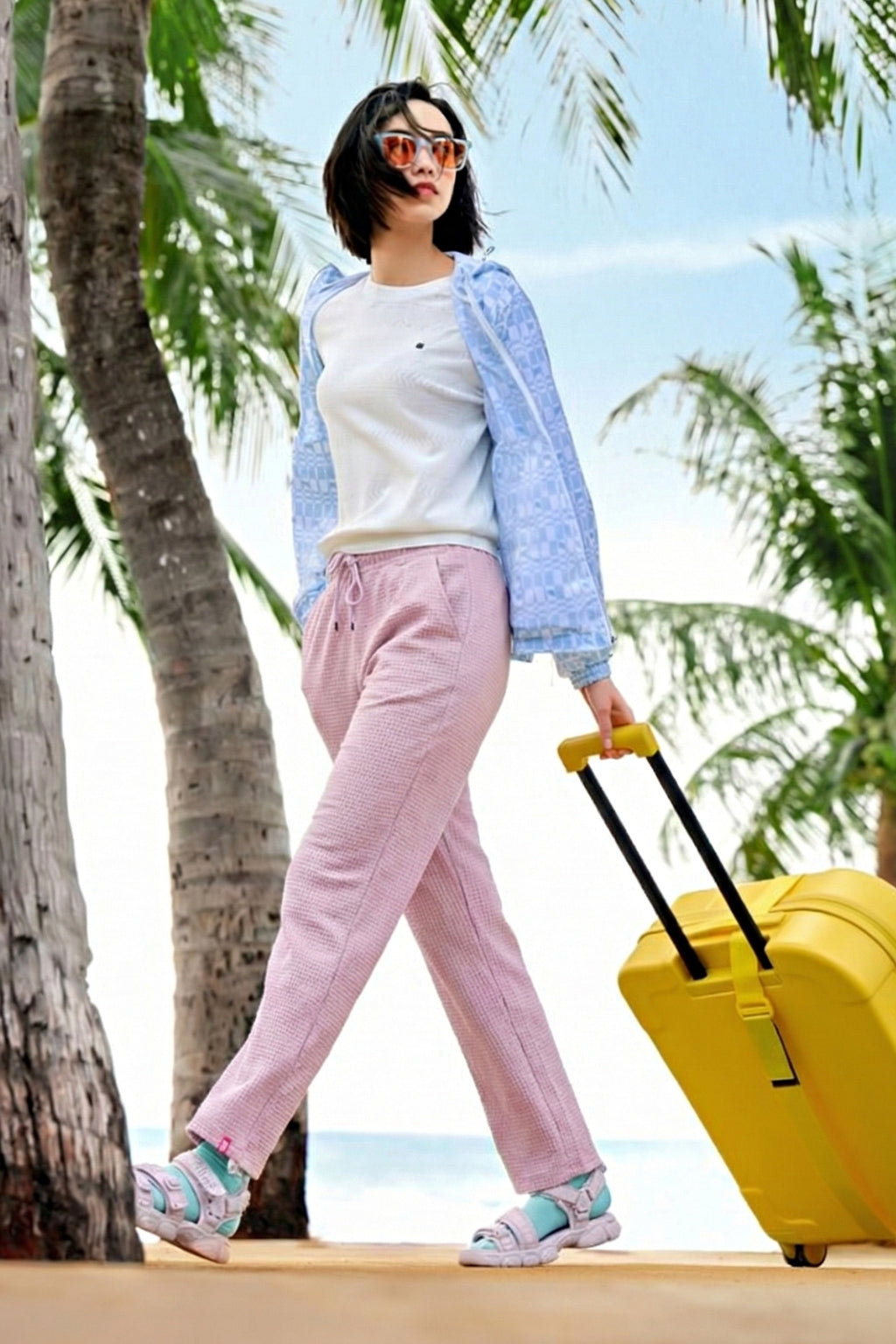 Women's Mid Rise Waffle Knit Track Pants-Lilac