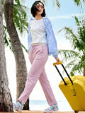 Women's Mid Rise Waffle Knit Track Pants-Lilac