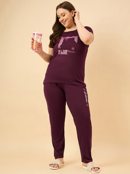 Cotton Nightsuit For Women - Pyjama Set -Wine