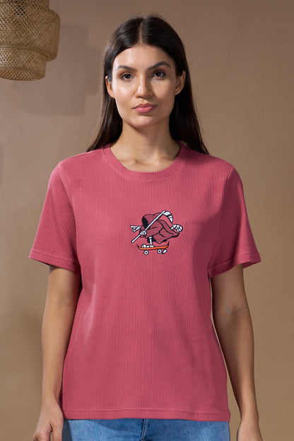 Women Textured Cotton Relaxed  Fit T-Shirt: Primrose