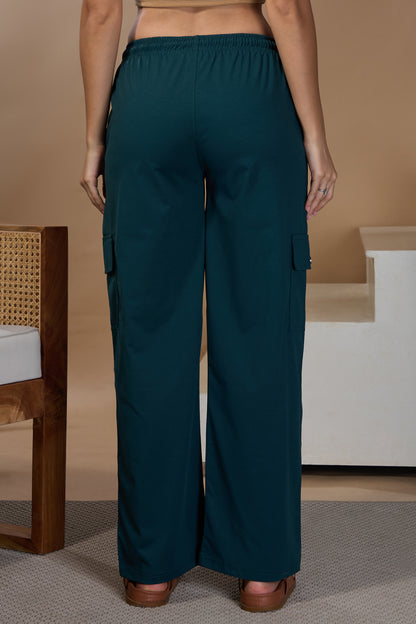 Women Smart Straight Fit Easy Wash Cargo Pants- Teal