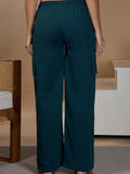 Women Smart Straight Fit Easy Wash Cargo Pants- Teal