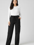 Winters Cozy Fleece Cargo Pants For Women - Black
