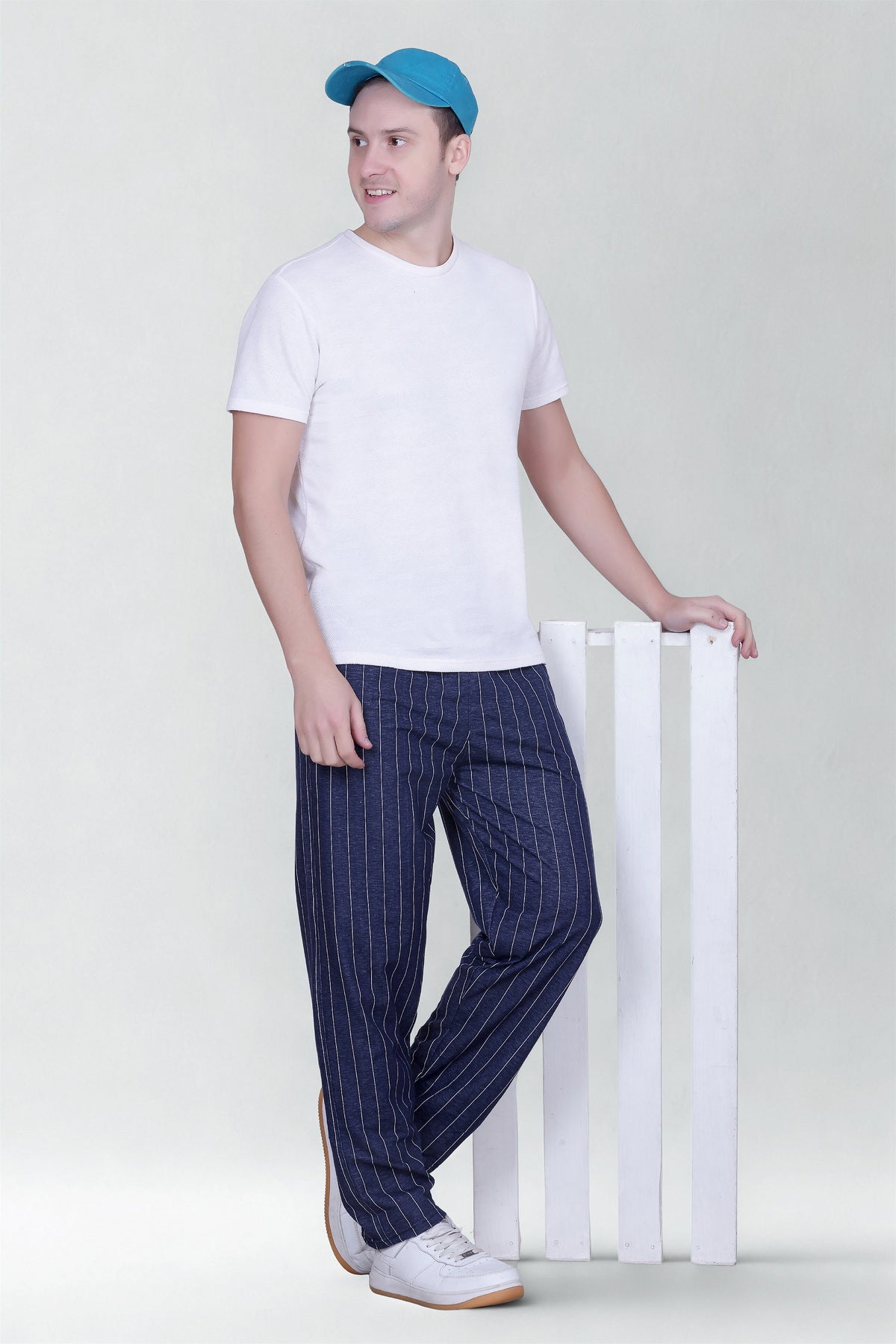 Jinxer Men’s Striped Straight-Fit Cotton Trackpant -Navy Blue