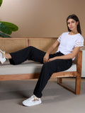 Women Smart Straight Fit Easy Wash Cotton Cargo Pants-Black