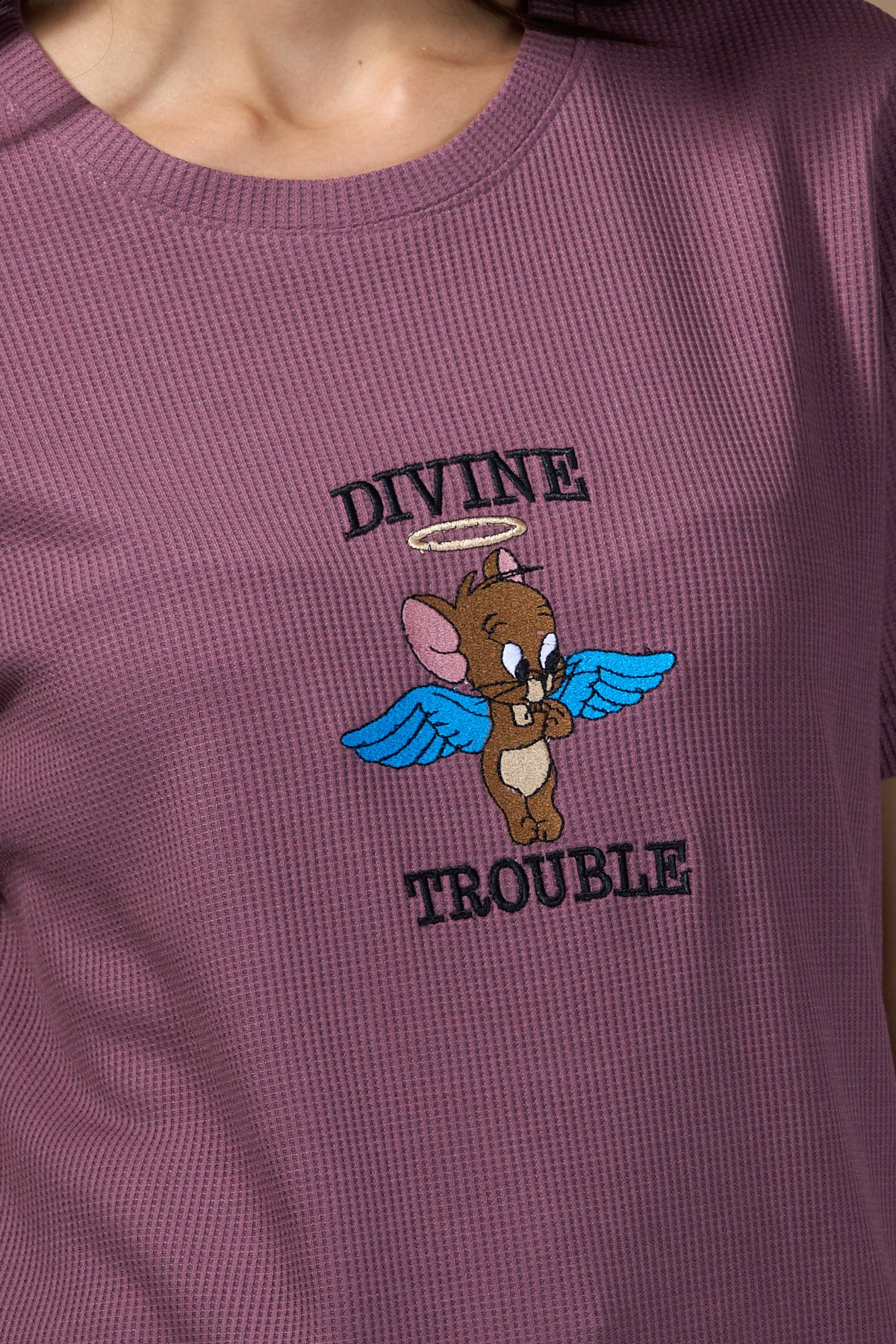 Woman Divine Trouble Textured  Cotton Relaxed  Fit T-Shirt: French Lilac