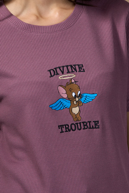 Woman Divine Trouble Textured  Cotton Relaxed  Fit T-Shirt: French Lilac