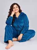 Winter Cotton Velour Tracksuit Set For Woman -Blue Velvet